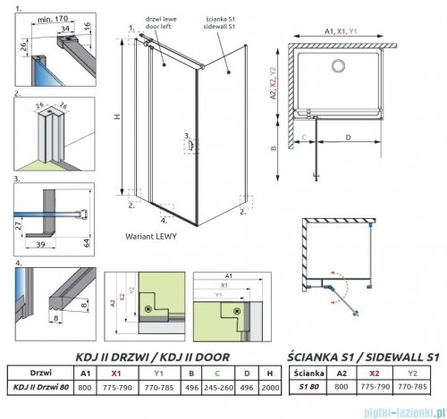 Radaway Nes 6 Kdj II Brushed Light Gold kabina 80x80cm lewa szczotkowane jasne złoto 10032080-98-01L/10039080-01-01