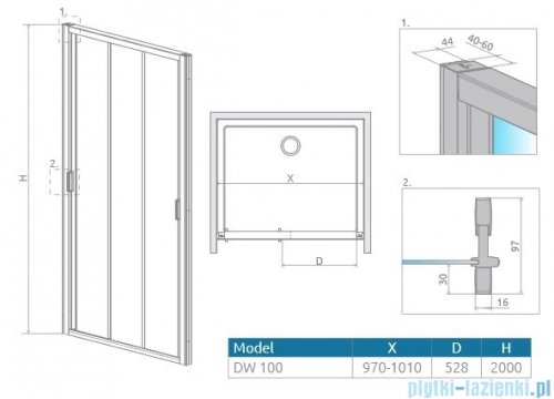 Radaway Evo DW drzwi wnękowe 100 szkło przejrzyste 335100-01-01