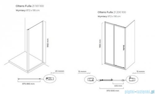 Oltens Fulla kabina prysznicowa prostokątna szkło przejrzyste 100x90cm 20204100