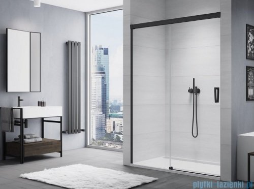 SanSwiss Cadura Black Line drzwi przesuwne 100cm jednoskrzydłowe lewe z polem stałym profile czarny mat CAS2G1000607