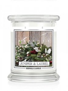 Kringle Candle - Juniper & Laurel - średni, klasyczny słoik (411g) z 2 knotami