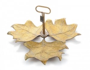 Etażerka metalowa liście Meisa Aluro złota - wys. 32,5 cm	