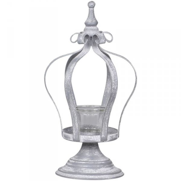 Świecznik korona na świeczkę tealight Chic Antique - szary wys. 26 cm