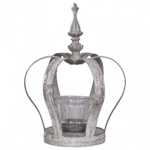 Świecznik korona na świeczkę tealight Chic Antique - szary wys. 21 cm