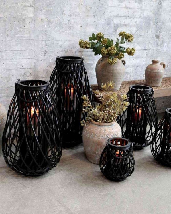 Lampion Chic Antique pleciony czarny - wysokość 70 cm