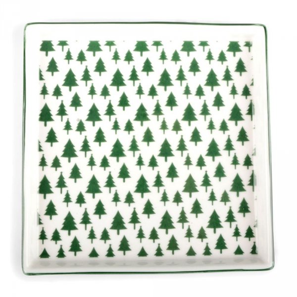 Świąteczny talerz Choinki - zielone 16,5x16,5 cm
