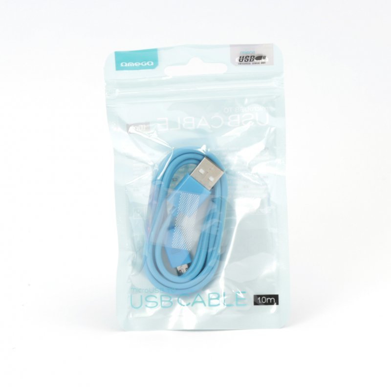 Kabel USB-A -&gt; microUSB 1m 2A niebieski OMEGA BAJA (44340)