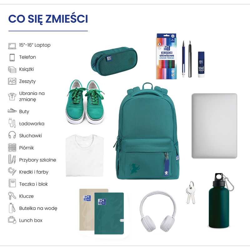 Plecak szkolny ciemnozielony 400182152 OXFORD