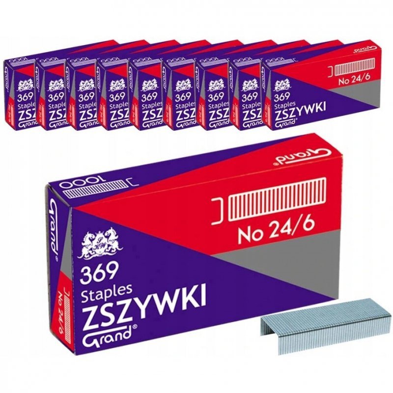 Zszywki biurowe 24/6 369 (10 paczek x 1000 sztuk) do zszywaczy 110-1388 GRAND