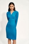 Dopasowana niebieska sukienka z długim rękawem  - S211