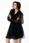 Szyfonowa sukienka z jedwabiem i żabotem L327 czarny