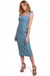 K046 Sukienka midi z wiązanymi ramiączkami - zimny niebieski