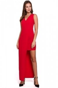 K026 Sukienka długa asymetryczna - czerwona