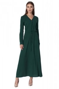 Długa sukienka  w kolorze butelkowej zieleni - S154