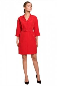 S279 Sukienka żakietowa z kieszeniami i paskiem - czerwona