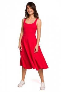 B218 Sukienka rozkloszowana na cienkich ramiączkach - czerwona