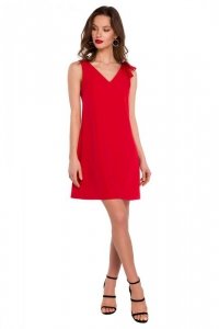 K128 Gładka sukienka z kokardą na ramieniu - czerwona