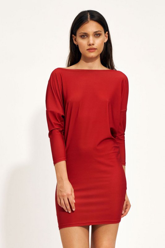 Czerwona mini sukienka typu nietoperz - S215