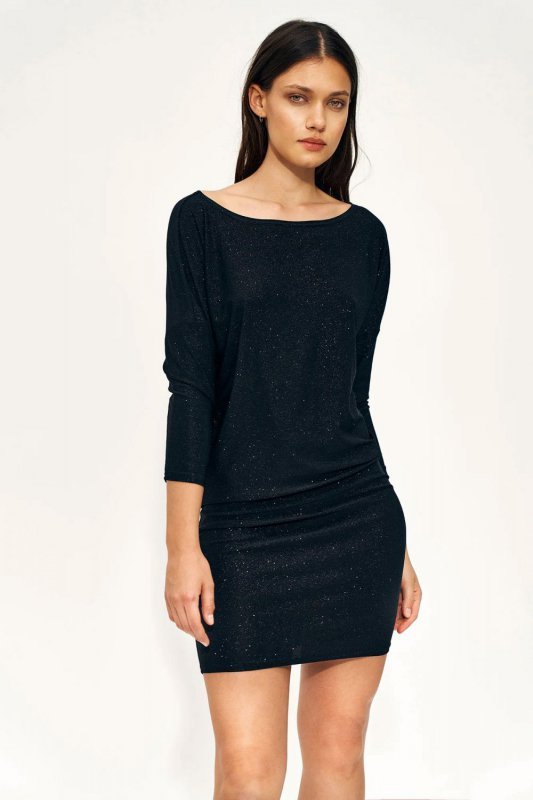 Czarna brokatowa sukienka mini  - S209