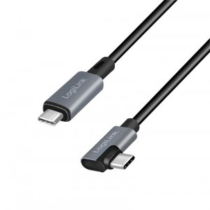 Kabel USB 2.0 LogiLink CU0184 USB-C - USB-C, M/M, kątowy, czarno/szary, 3m