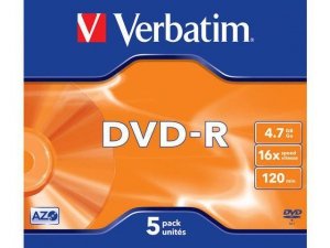 Płyty DVD-R Verbatim 4.7GB X16 Matt Silver (5 Jewel Case)