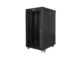 Szafa instalacyjna Rack stojąca 19 22U 600x800 czarna drzwi szklane Lanberg (flat pack)