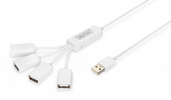 HUB/Koncentrator 4-portowy DIGITUS &quot;Spider&quot; USB 2.0 SuperSpeed, pasywny, Biały
