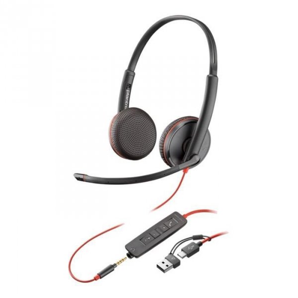 Słuchawki z mikrofonem Poly Blackwire 3225 Stereo USB-C + 3,5mm jack + adapter USB-C/A (Bulk)