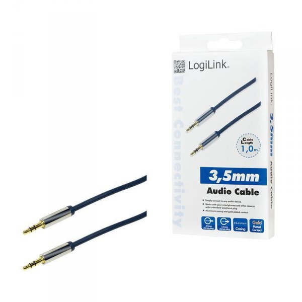 Kabel audio stereo LogiLink CA10100 3,5 mm, M/M, 1m, niebieski