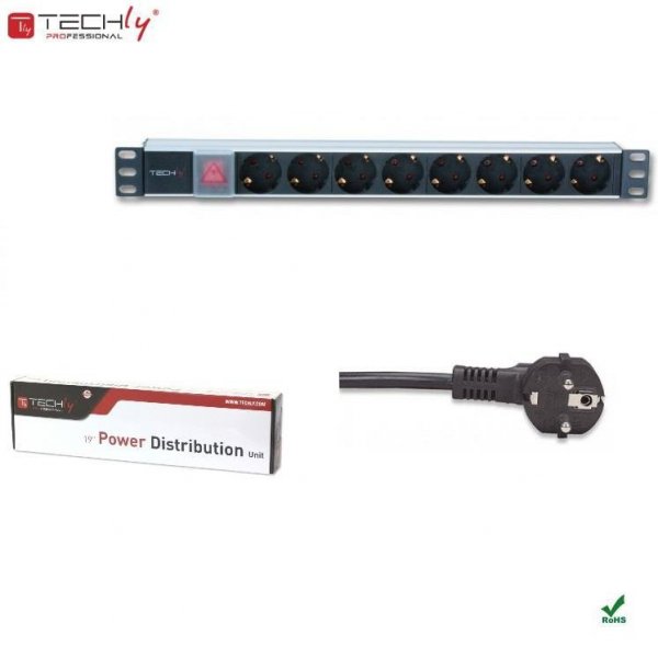 Listwa zasilająca Rack19&quot; 1U TechlyPro 8 gniazd Schuko 3m czarna