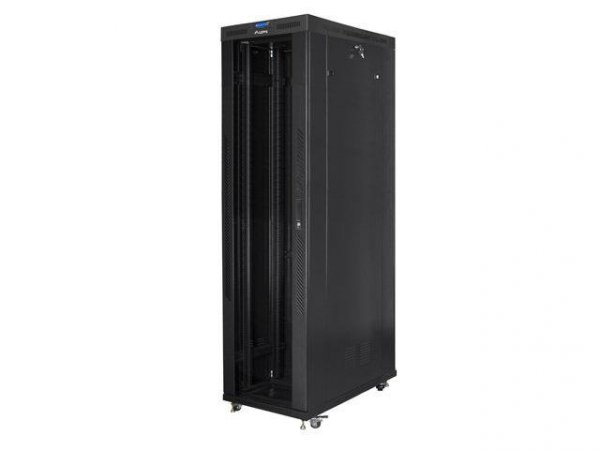 Szafa instalacyjna Rack stojąca 19&quot; 47U 800x1200 czarna drzwi szklane LCD Lanberg (flat pack)