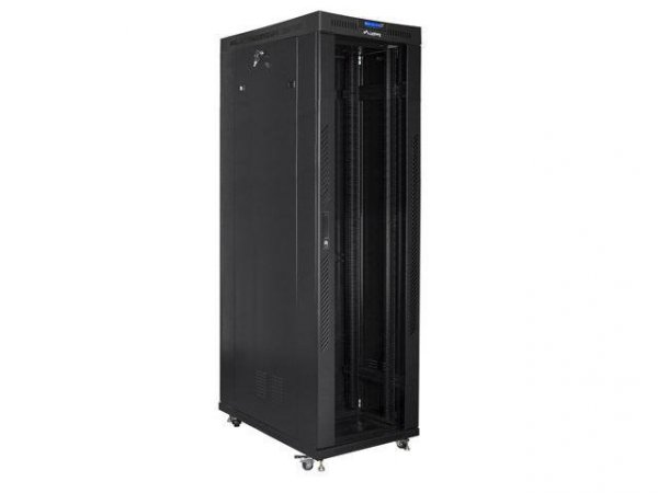 Szafa instalacyjna Rack stojąca 19&quot; 42U 600x1200 czarna drzwi szklane LCD Lanbeg (flat pack)