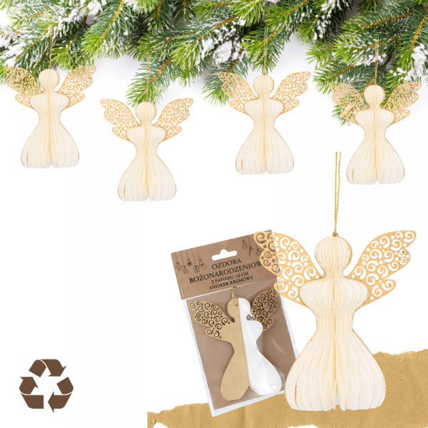 Aniołek papierowy składany 12cm – klasyczna biel