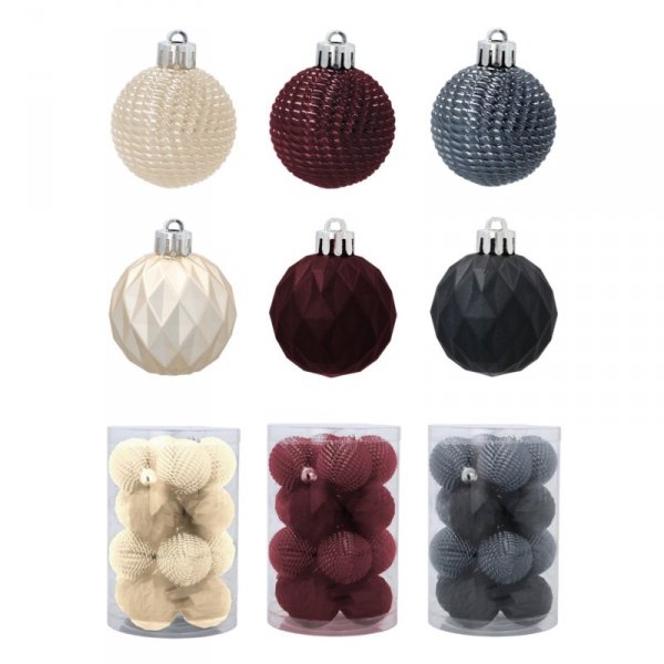 Zestaw 16 Eleganckich Bombek Kamai Christmas Decoration® o Średnicy 4 cm – Kolor Antracyt