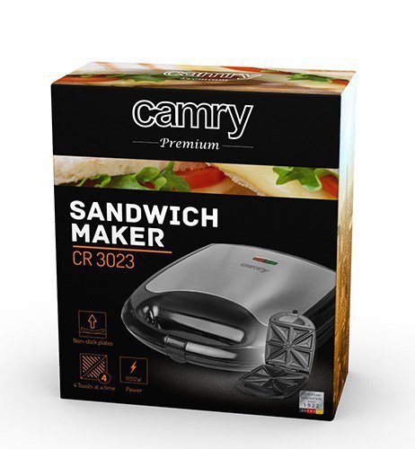 Opiekacz do kanapek CAMRY CR 3023 (1100W; kolor czarny, kolor srebrny)
