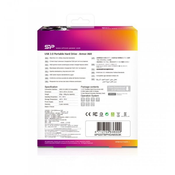 Dysk zewnętrzny HDD Silicon Power Armor A60 (2TB; 2.5&quot;; USB 3.2; 5400 obr/min; Green-Black; SP020TBPHDA60S3K)