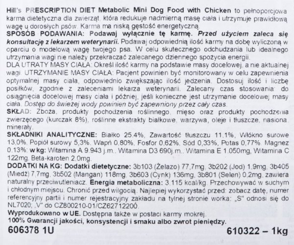 Hill&#039;s Prescription Diet Canine Metabolic Mini - sucha karma dla psa - 1 kg