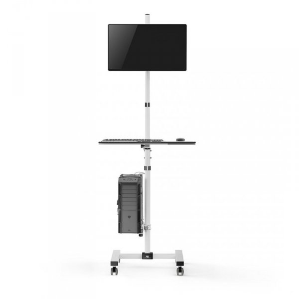 MACLEAN WÓZEK STAND PROFESJONALNY, MOBILNE STANOWISKO KOMPUTEROWE NA KÓŁKACH, MAX 17&quot;-32&quot;, MAX 20KG MC-793 W