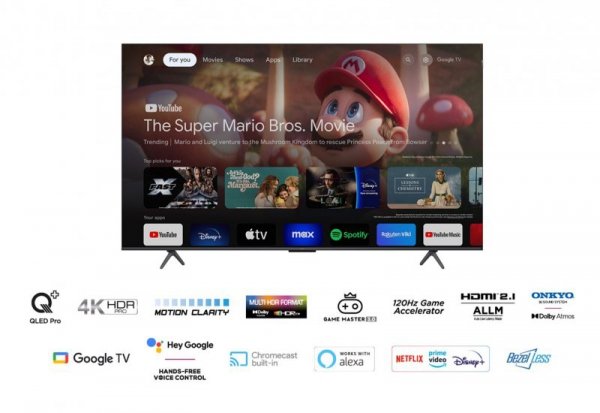 Telewizor TCL 55C655 QLED 55&#039;&#039; 4K Ultra HD Google TV Dolby Atmos DVB-T2 Czarny (WYPRZEDAŻ)