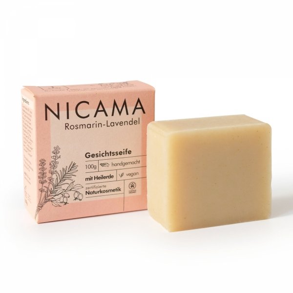 Mydło do twarzy Lawenda-Rozmaryn z olejkiem z dzikiej róży i glinką leczniczą100g, Nicama