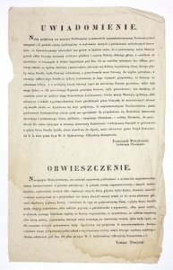 UWIADOMIENIE. Niżey podpisany ma zaszczyt Publiczności a mianowicie nayszanownieyszemu Duchowieństwu oznaymić, iż posiada sztukę Ludwisarską w wylewaniu nowych i przelewaniu uszkodzonych Dzwonów [...]. Spodziewa się więc podpisany, że [...] Duchowieństwo 