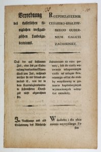 ROZPORZĄDZENIE cesarsko-królewskiego Gubernium Galicyi Zachodniey. Żołnierzom na czas pewny, lub do czasu wezwania urlopowanym czasu na urlopie strawionego od lat służby woyskowey w patencie kapitulacyinym wyznaczonych odtrącać nienależy [...].