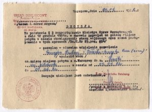 [STAN wojenny, zezwolenie na wyjazd]. Zezwolenie na zmianę miejsca pobytu w czasie obowiązywania stanu wojennego wydane Andrzejowi Szczepce i jego żonie przez Urząd Dzielnicowy Warszawa-Mokotów 2 I 1982.