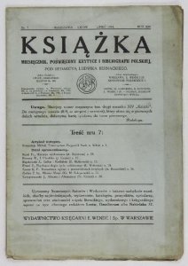 Książka. Miesięcznik, poświęcony krytyce i bibliografii polskiej pod redakcyą Ludwika Bernackiego. Rok XIV, nr 7: VII 1914