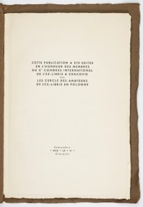 CETTE publication a été editée en l'honneur des membres du X-e Congres International de l'Ex-libris a Cracovie par les cercle des amateurs de l'ex-libris en Pologne. 