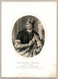 Bolesław II Śmiały - Król Polski - litografia [Rys. Aleksander Lesser. Lit. H.Aschenbrenner]