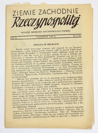 RZECZPOSPOLITA Polska. Warszawa. [Delegatura Rządu]. Dwutygodnik konspiracyjny. R. 2, nr 5 (7): X 1943. 