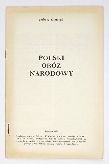 GIERTYCH Jędrzej - Polski obóz narodowy.