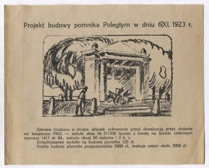 PROJEKT budowy pomnika Poległym w dniu 6/XI. 1923 r. [...].