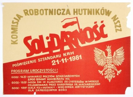KOMISJA Robotnicza Hutników NSZZ Solidarność. Poświęcenie sztandaru KRH 21. 11. 1981. Program uroczystości [...]. 1981.